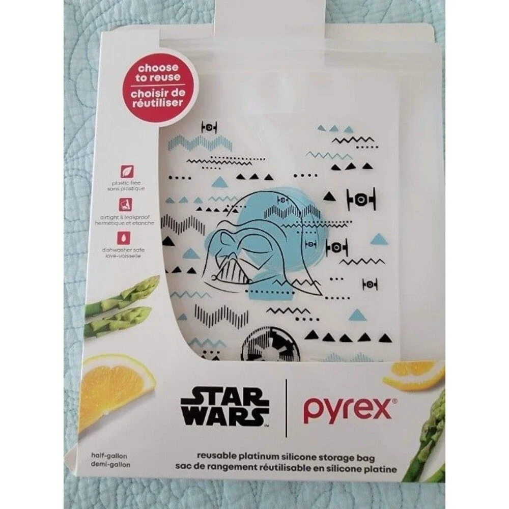 STAR WARS DARTH VADER Pyrex Reusable Silicone Storage Bag Half Gallon Size New